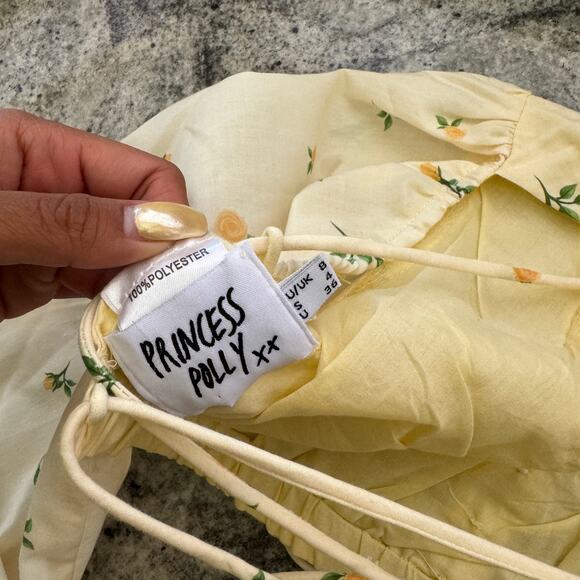 Princess Polly Violetta Yellow Floral Crop Top Cottage Fairy Spring Picnic - Picture 3 of 6